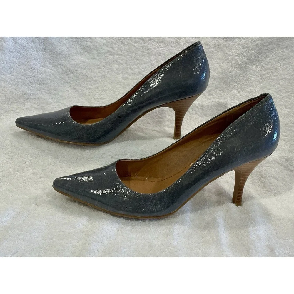 Steve Madden‎ Luiza Pump Heel Grey Blue Textured Crocodile  Print Women Size 9.5